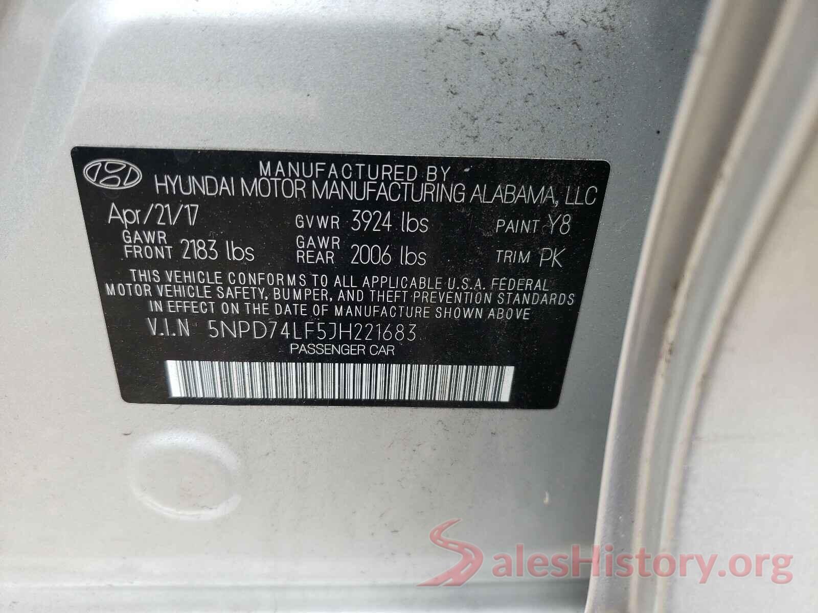 5NPD74LF5JH221683 2018 HYUNDAI ELANTRA