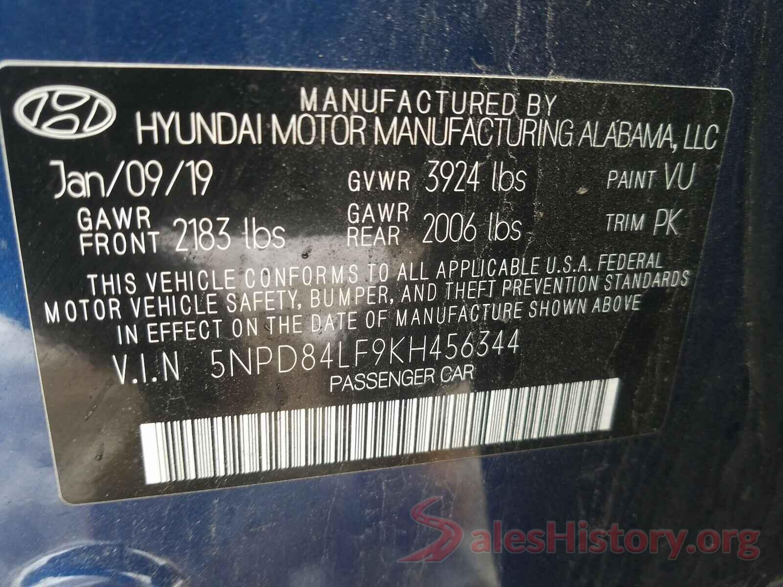 5NPD84LF9KH456344 2019 HYUNDAI ELANTRA