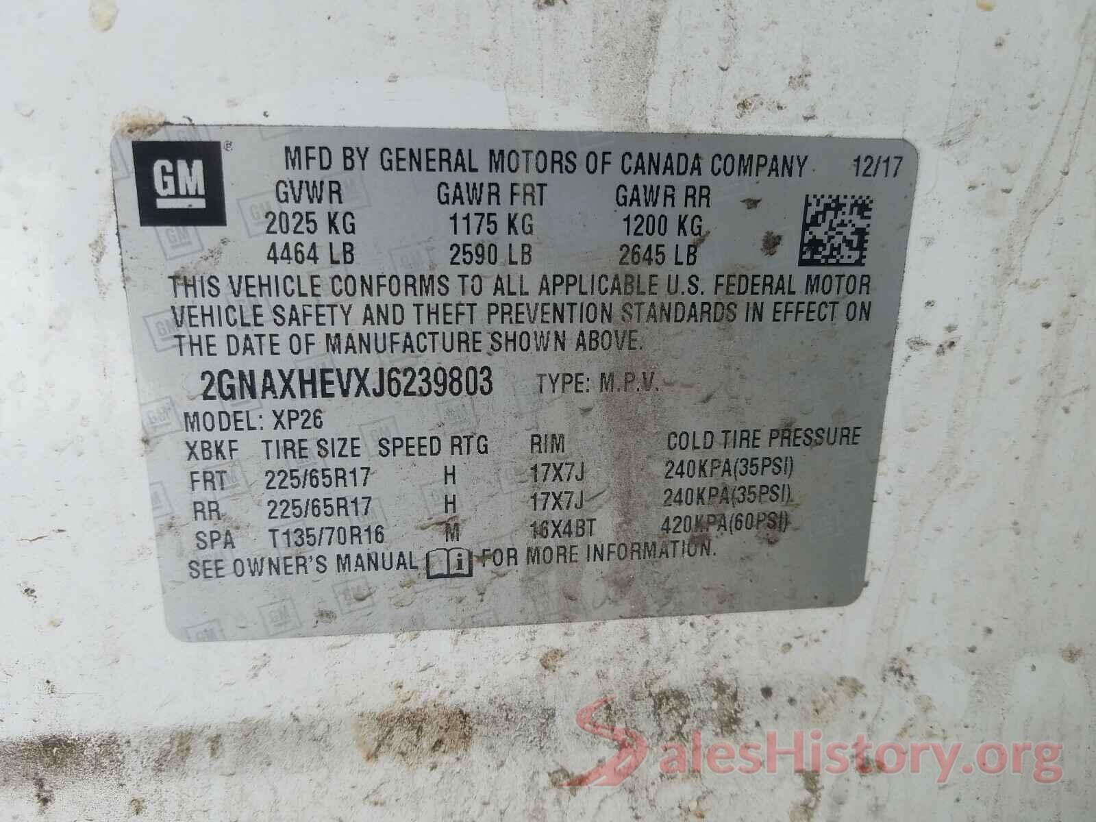 2GNAXHEVXJ6239803 2018 CHEVROLET EQUINOX