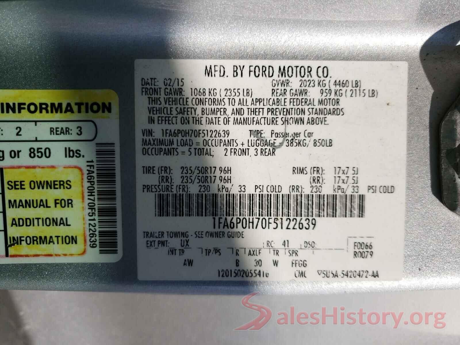 1FA6P0H70F5122639 2015 FORD FUSION