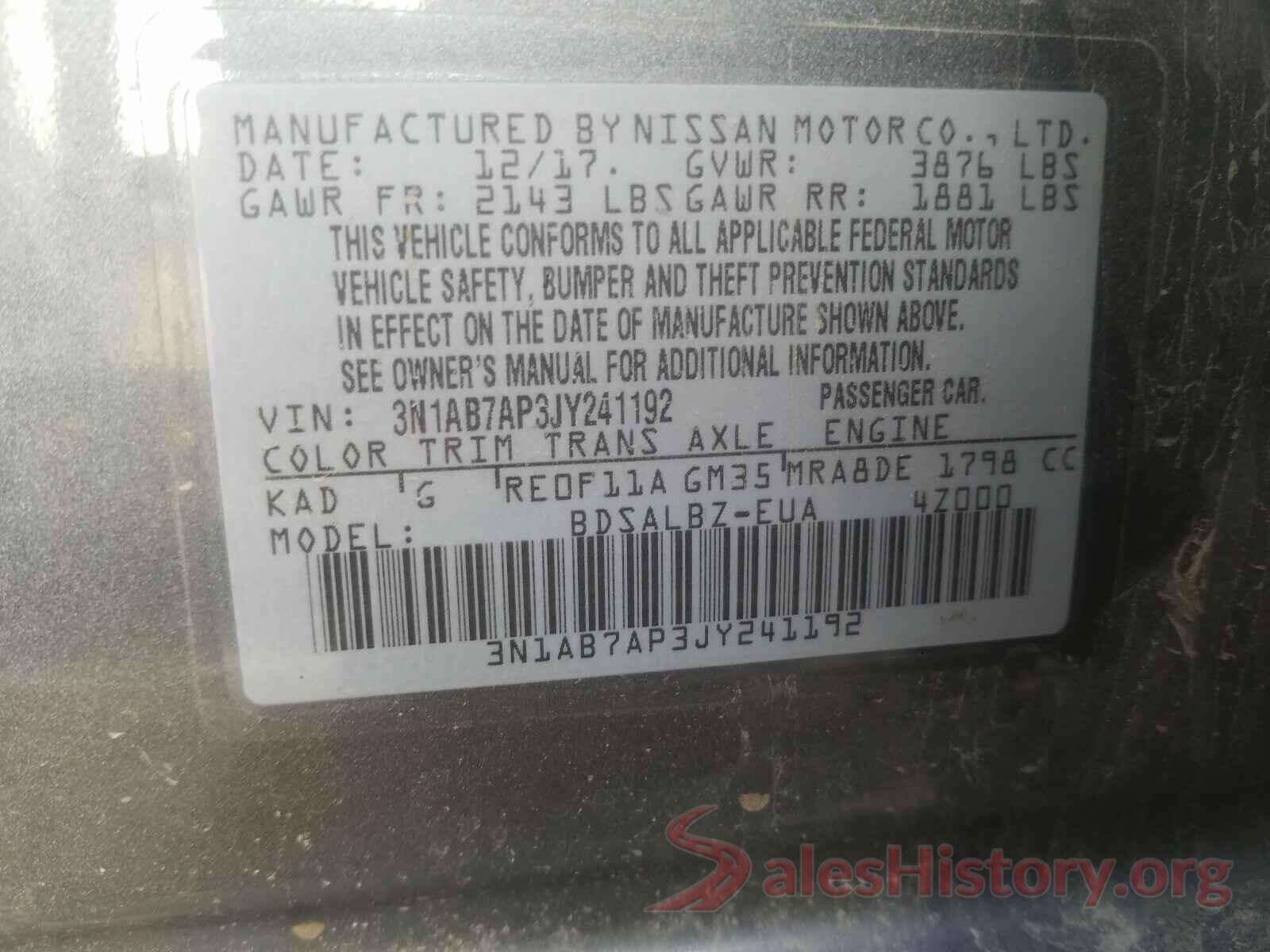 3N1AB7AP3JY241192 2018 NISSAN SENTRA