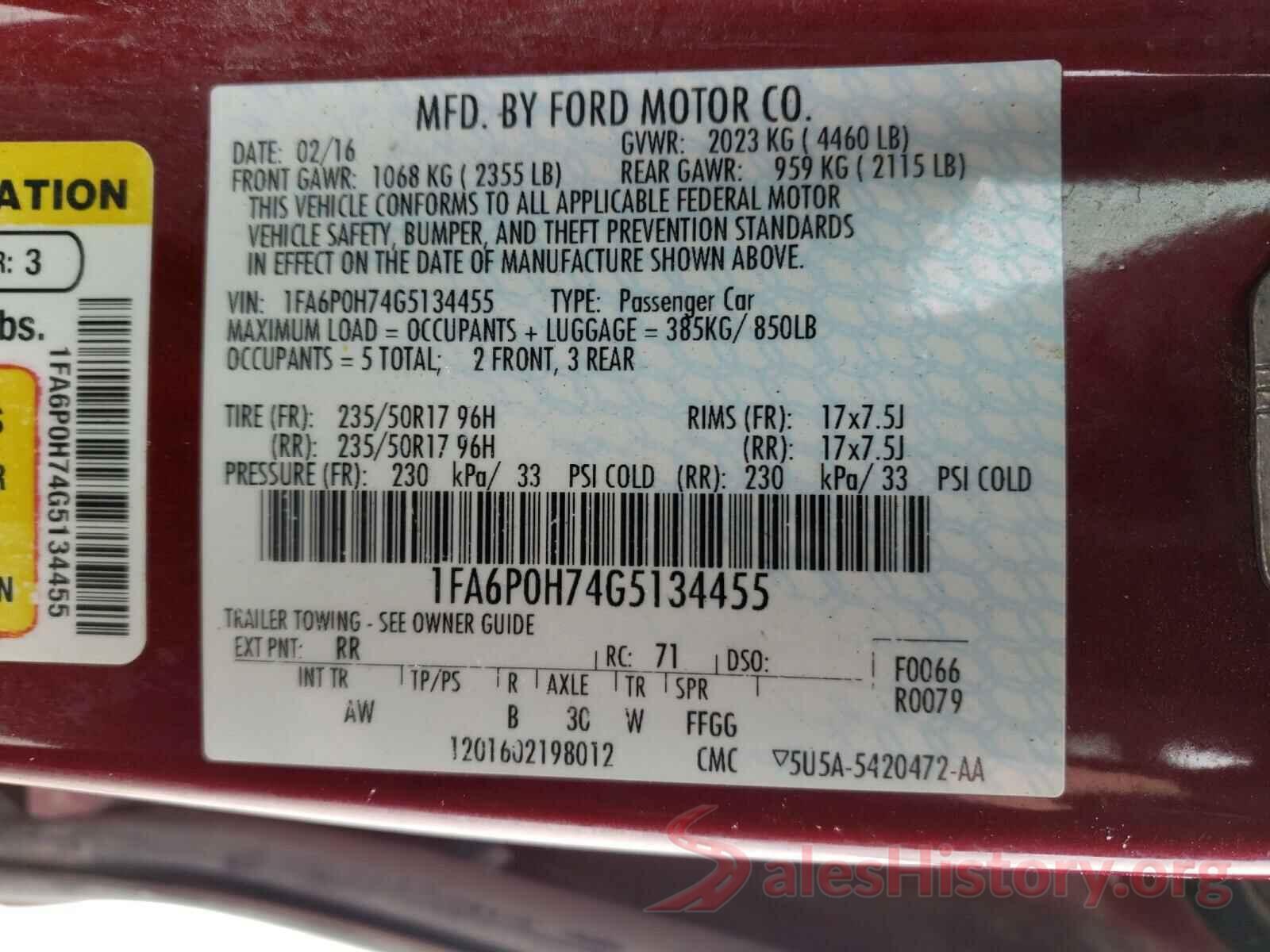 1FA6P0H74G5134455 2016 FORD FUSION