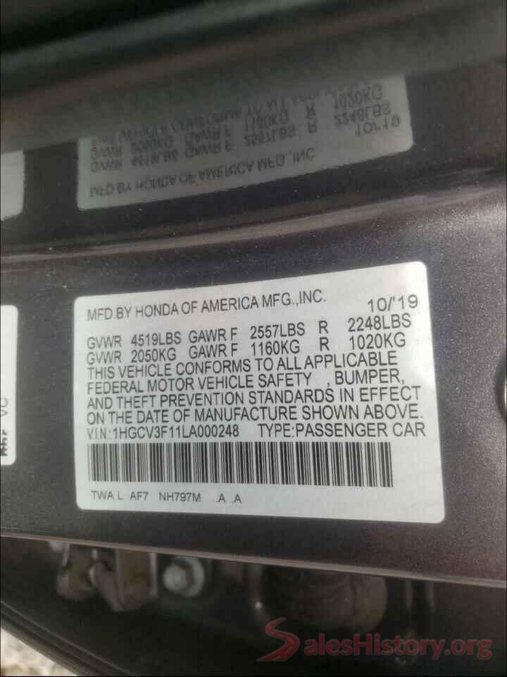 1HGCV3F11LA000248 2020 HONDA ACCORD