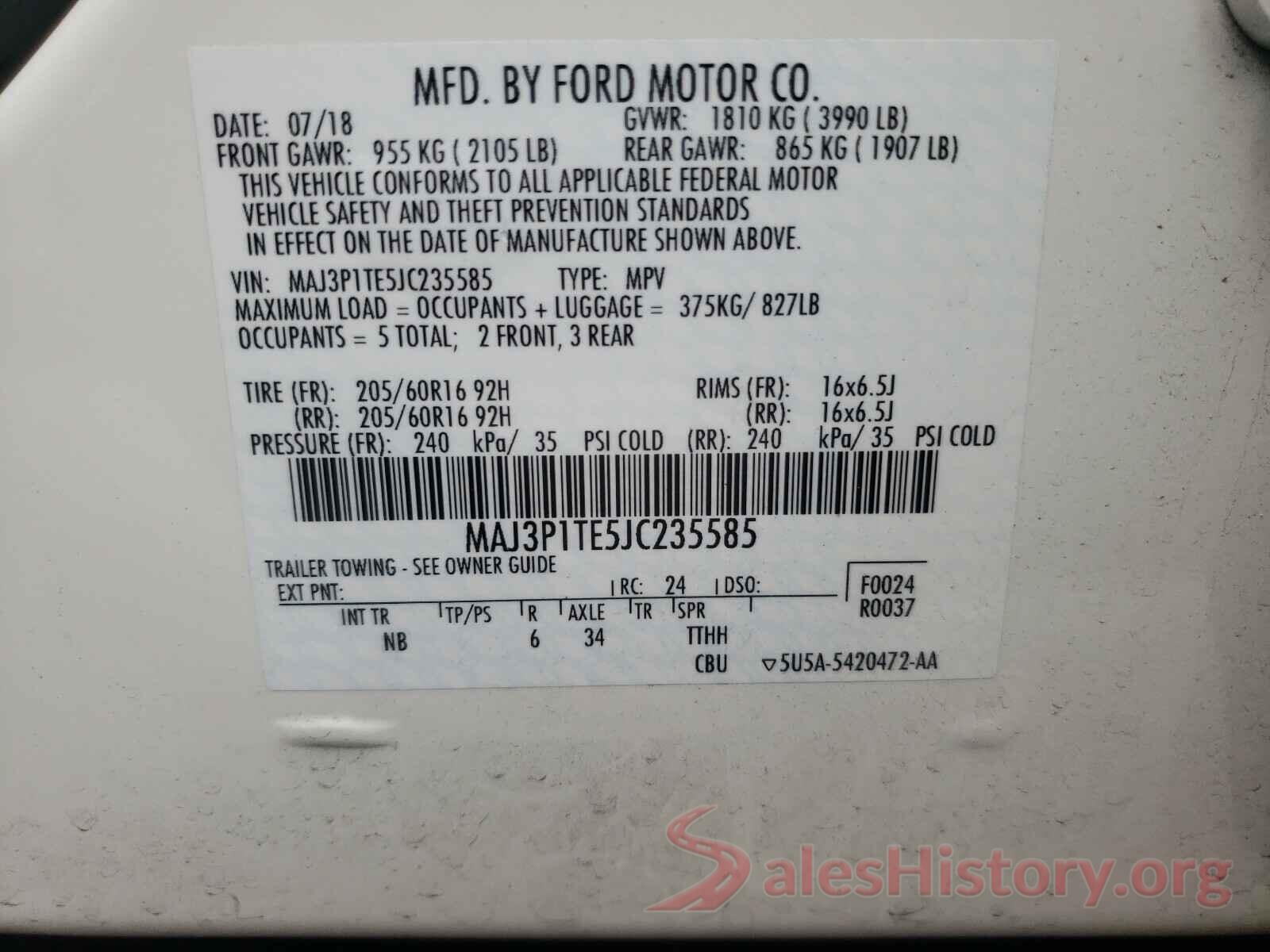 MAJ3P1TE5JC235585 2018 FORD ALL OTHER