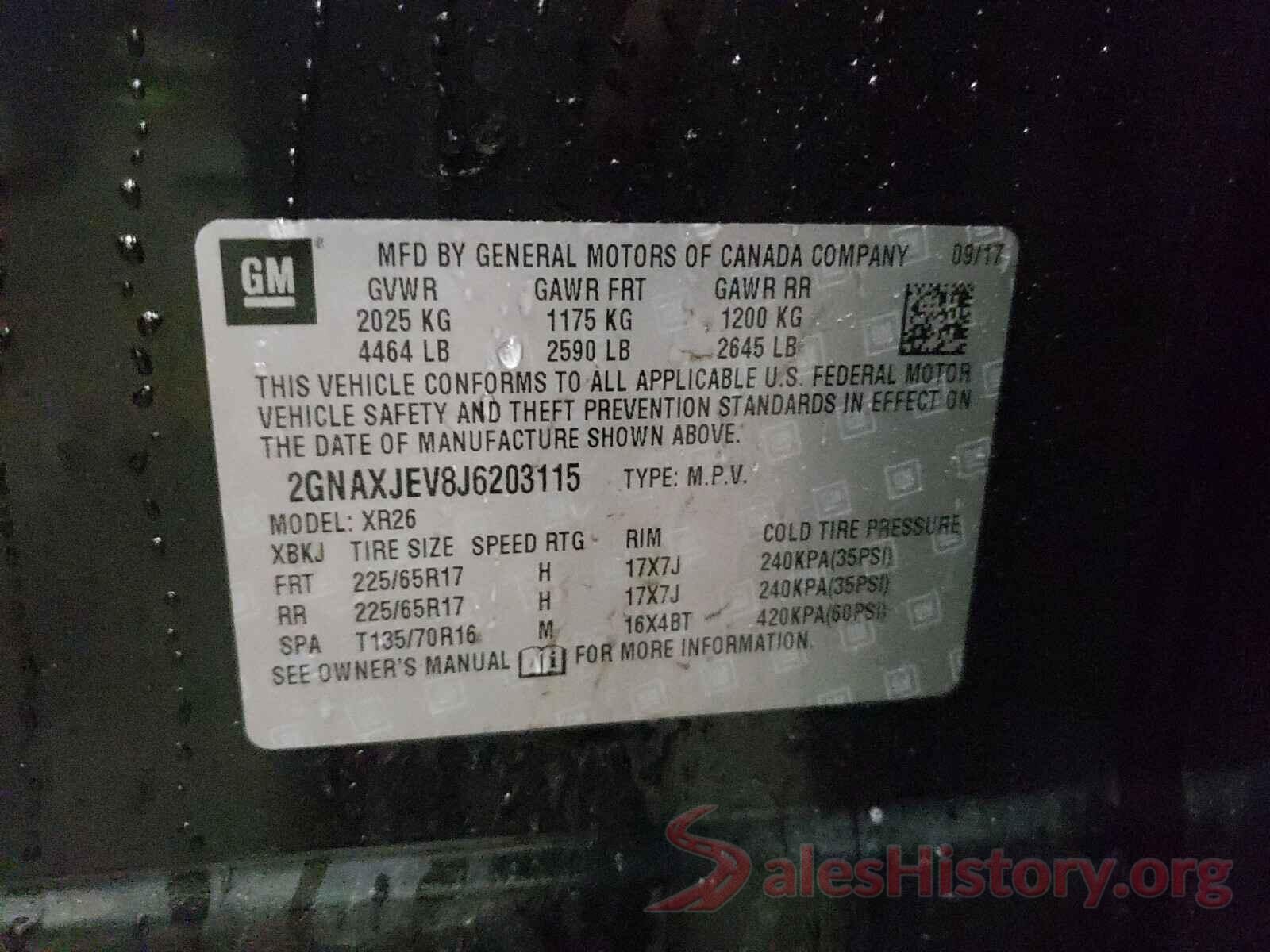 2GNAXJEV8J6203115 2018 CHEVROLET EQUINOX