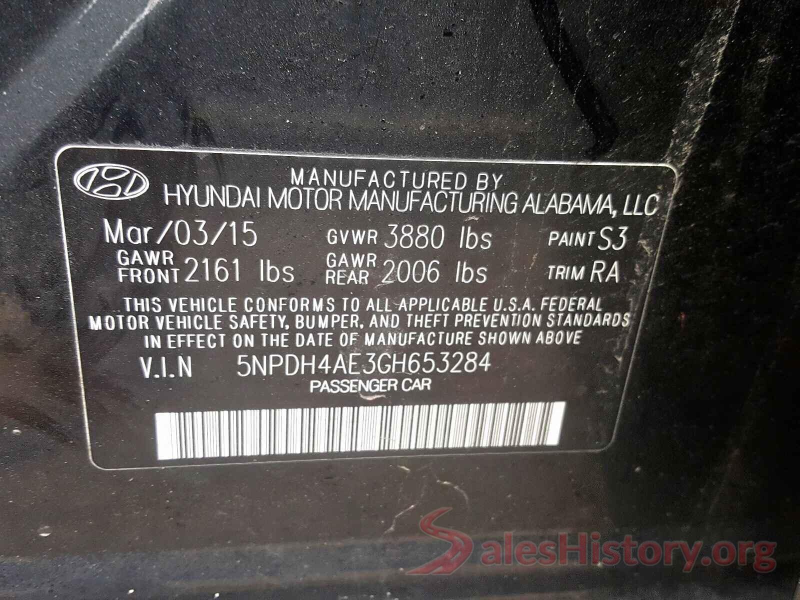 5NPDH4AE3GH653284 2016 HYUNDAI ELANTRA