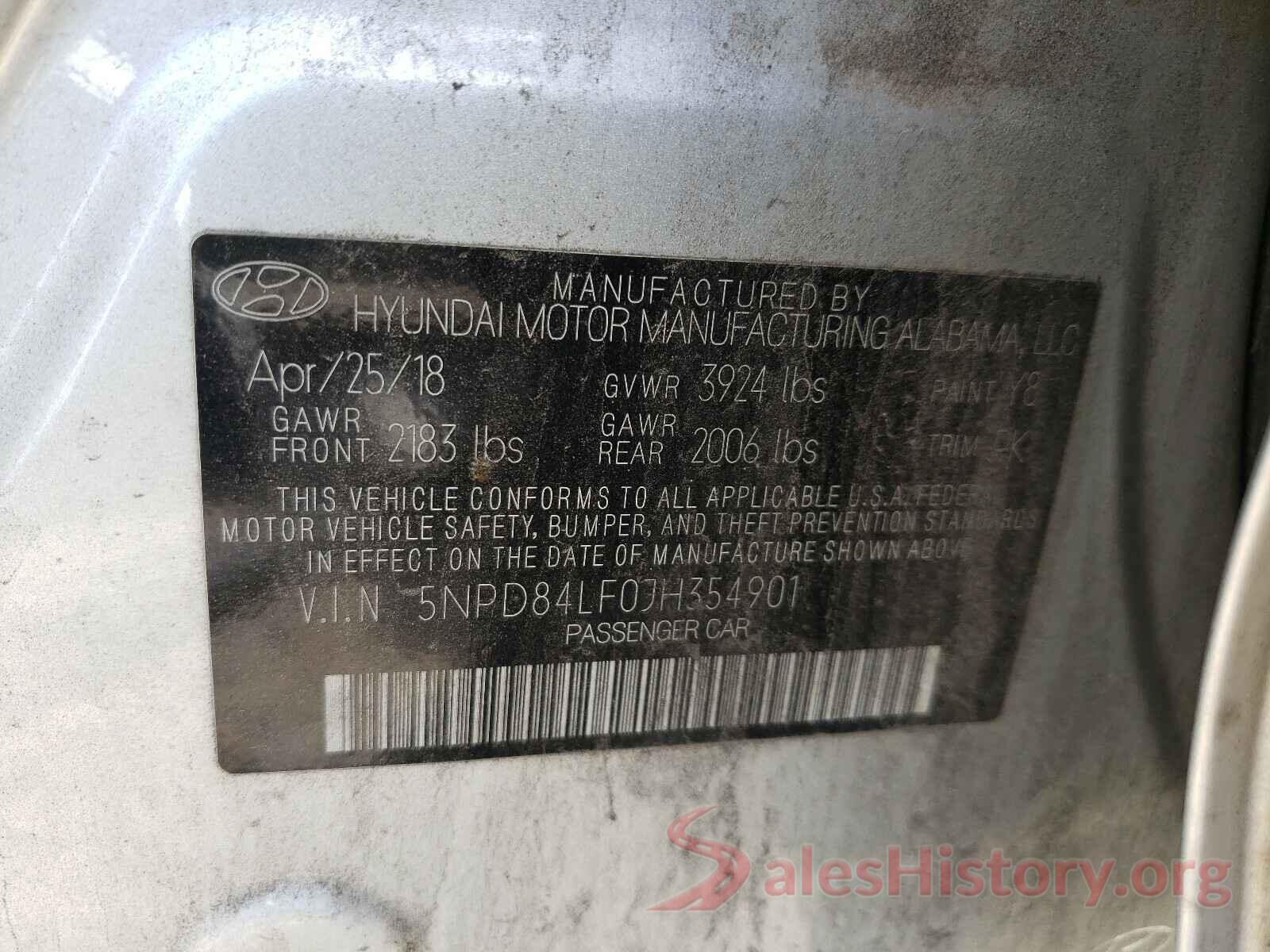 5NPD84LF0JH354901 2018 HYUNDAI ELANTRA