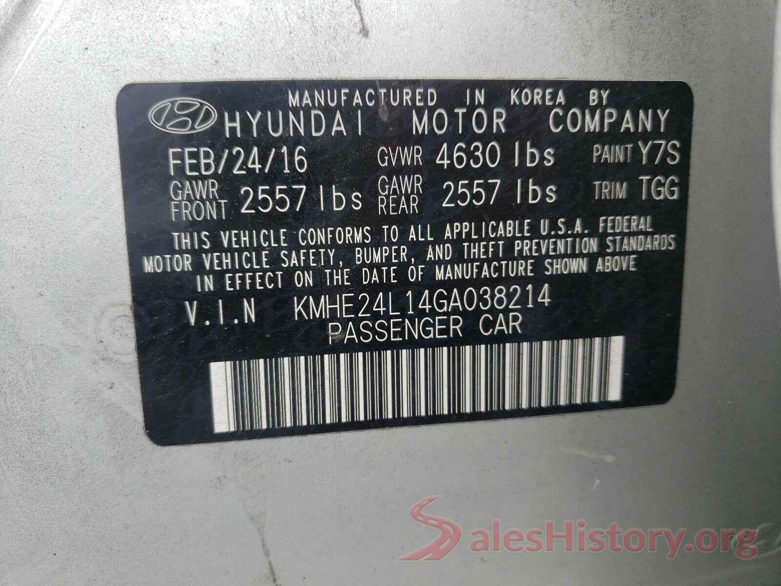 KMHE24L14GA038214 2016 HYUNDAI SONATA