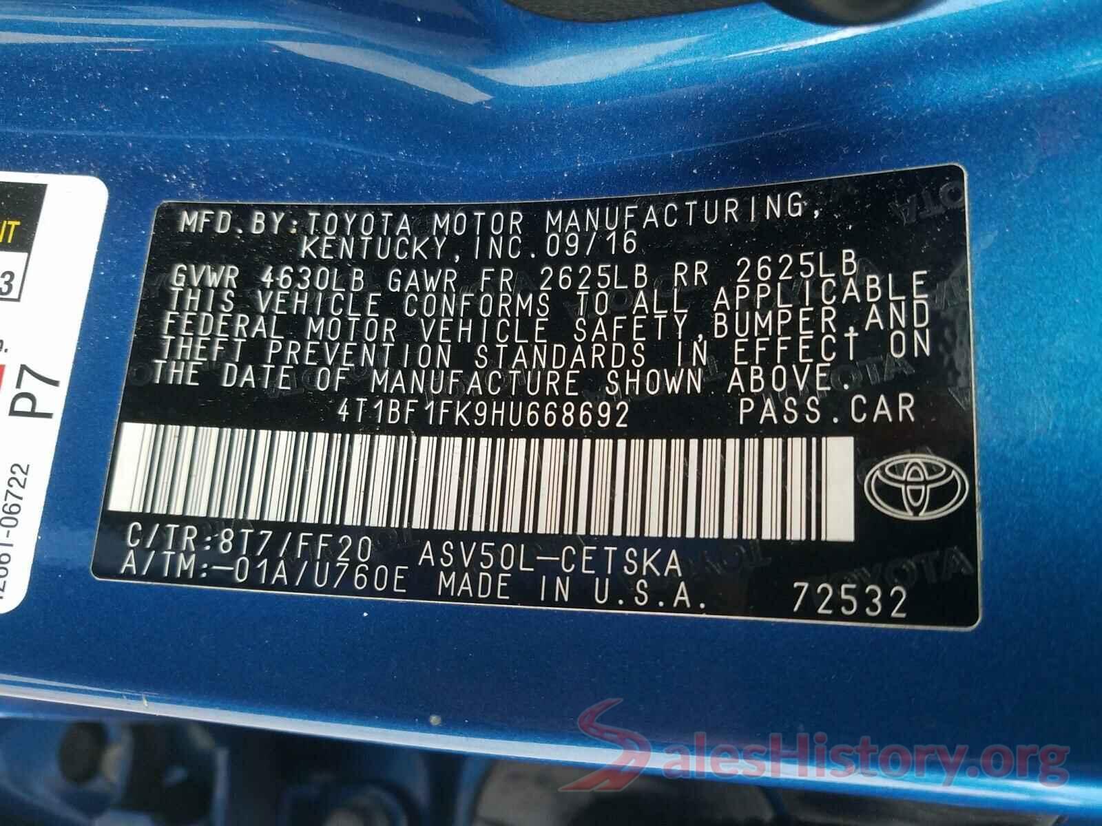 4T1BF1FK9HU668692 2017 TOYOTA CAMRY