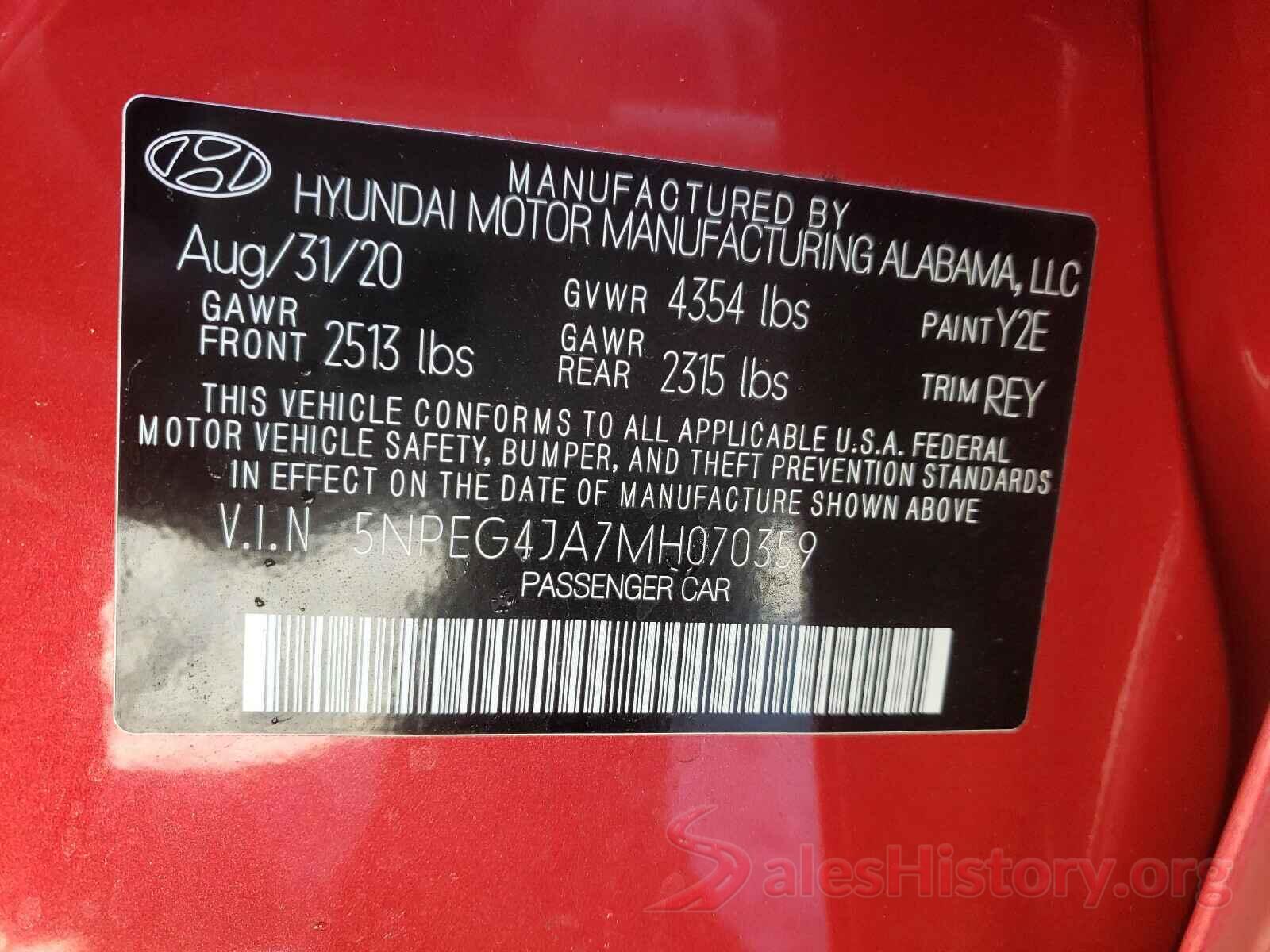 5NPEG4JA7MH070359 2021 HYUNDAI SONATA