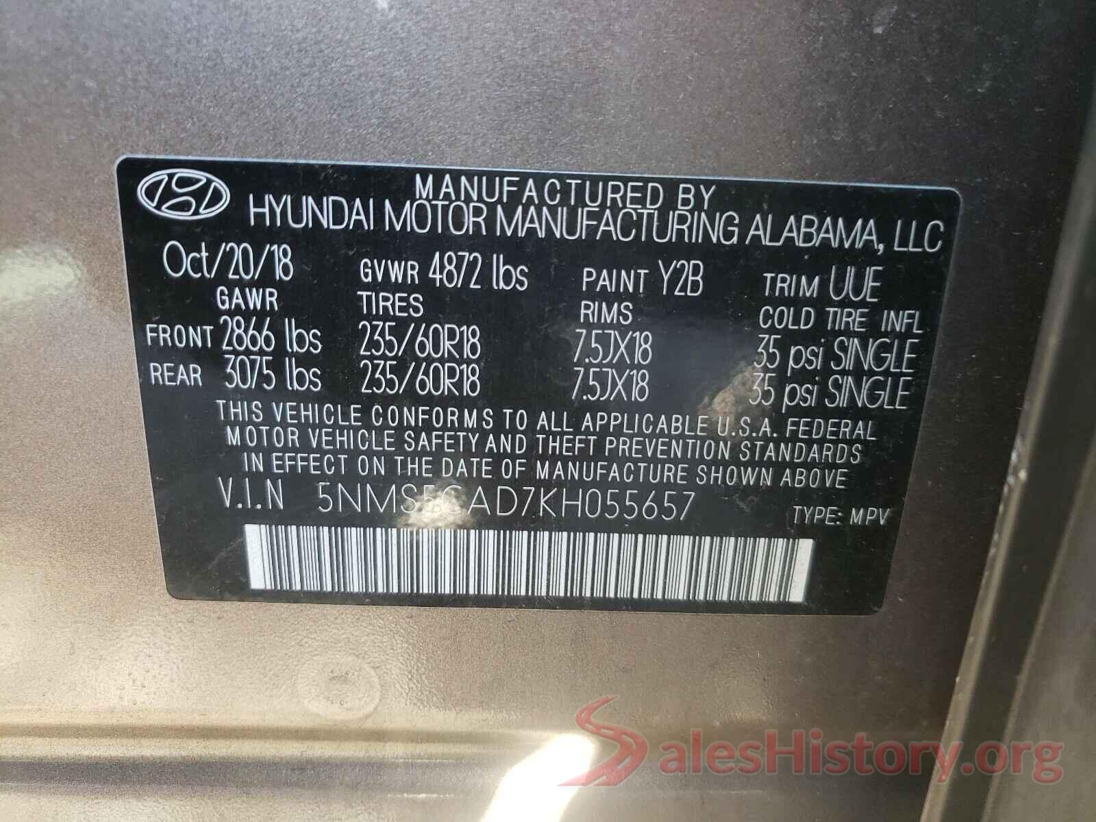 5NMS5CAD7KH055657 2019 HYUNDAI SANTA FE