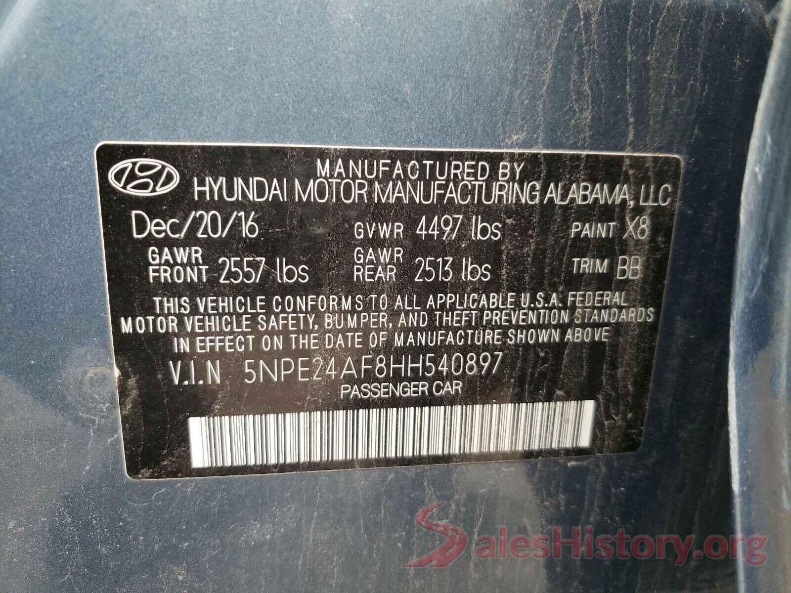 5NPE24AF8HH540897 2017 HYUNDAI SONATA