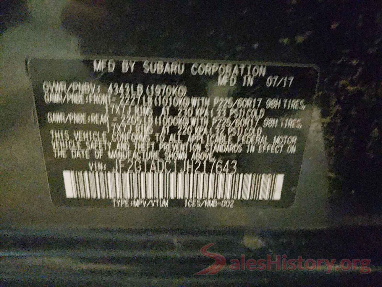 JF2GTADC1JH217643 2018 SUBARU CROSSTREK