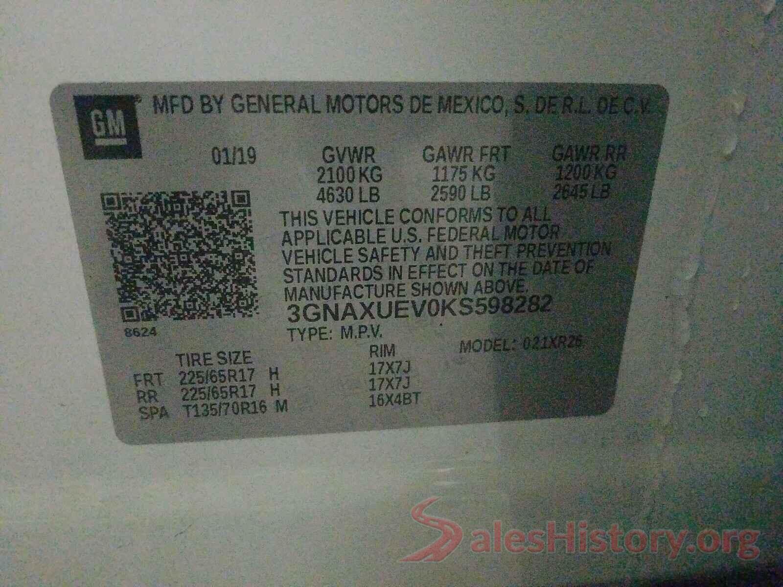 3GNAXUEV0KS598282 2019 CHEVROLET EQUINOX