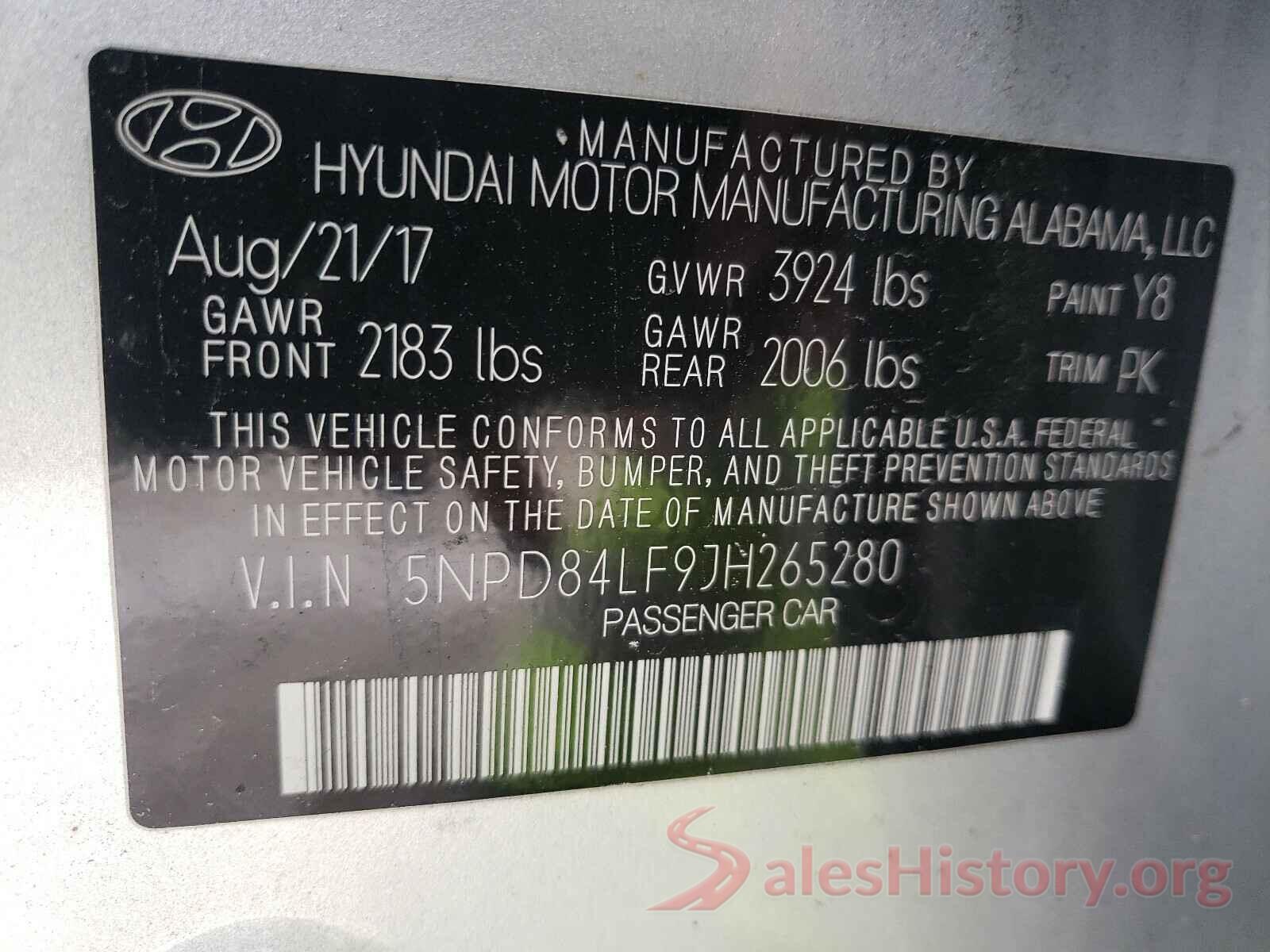 5NPD84LF9JH265280 2018 HYUNDAI ELANTRA