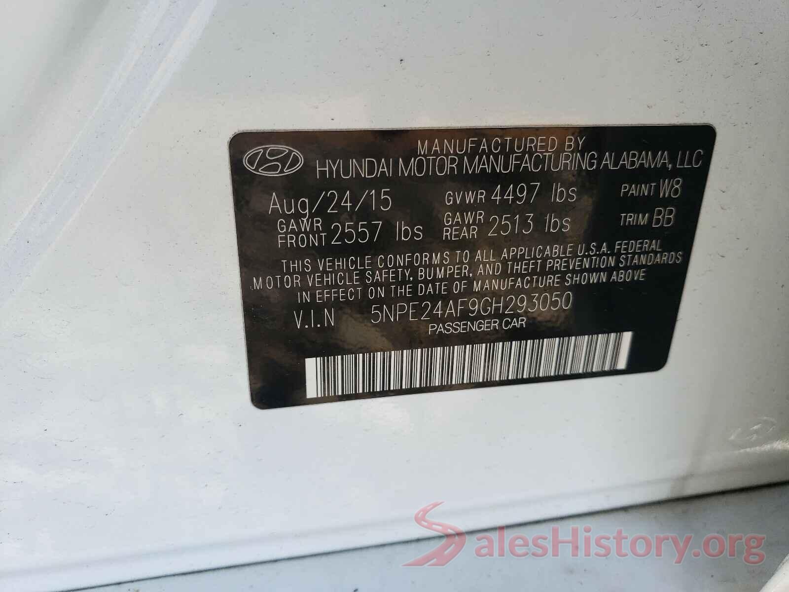 5NPE24AF9GH293050 2016 HYUNDAI SONATA