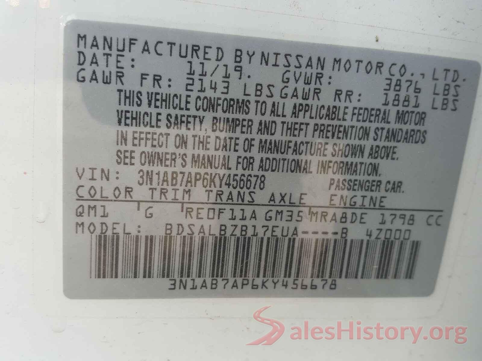 3N1AB7AP6KY456678 2019 NISSAN SENTRA