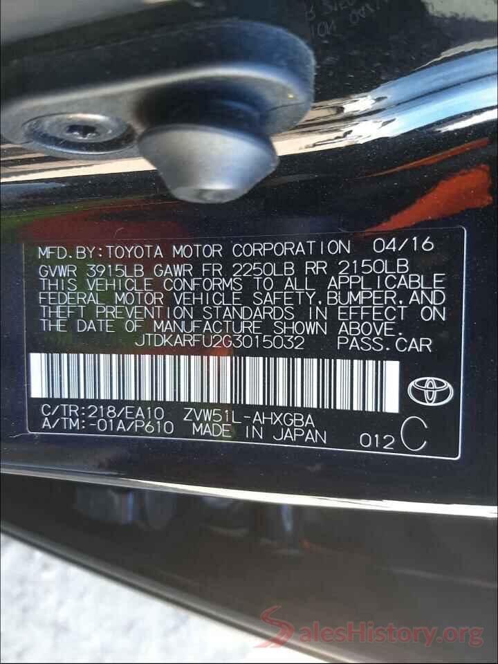 JTDKARFU2G3015032 2016 TOYOTA PRIUS