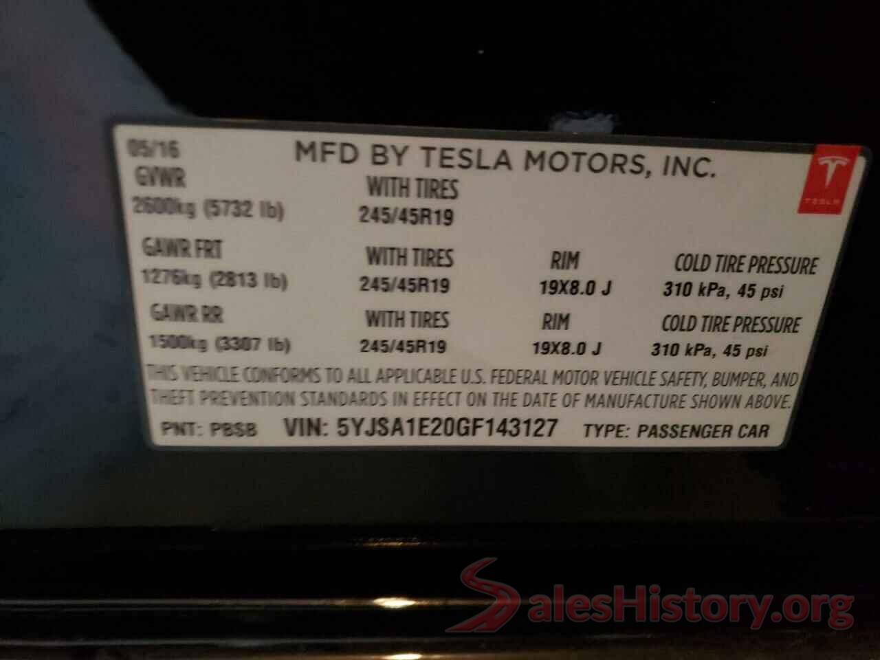 5YJSA1E20GF143127 2016 TESLA MODEL S