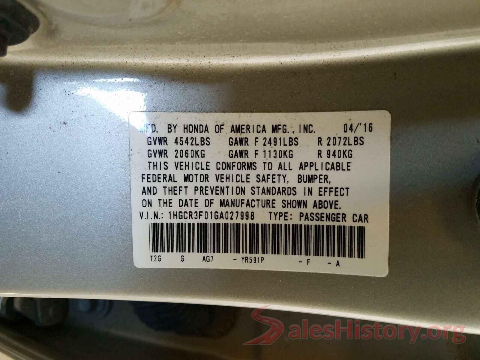 1HGCR3F01GA027998 2016 HONDA ACCORD