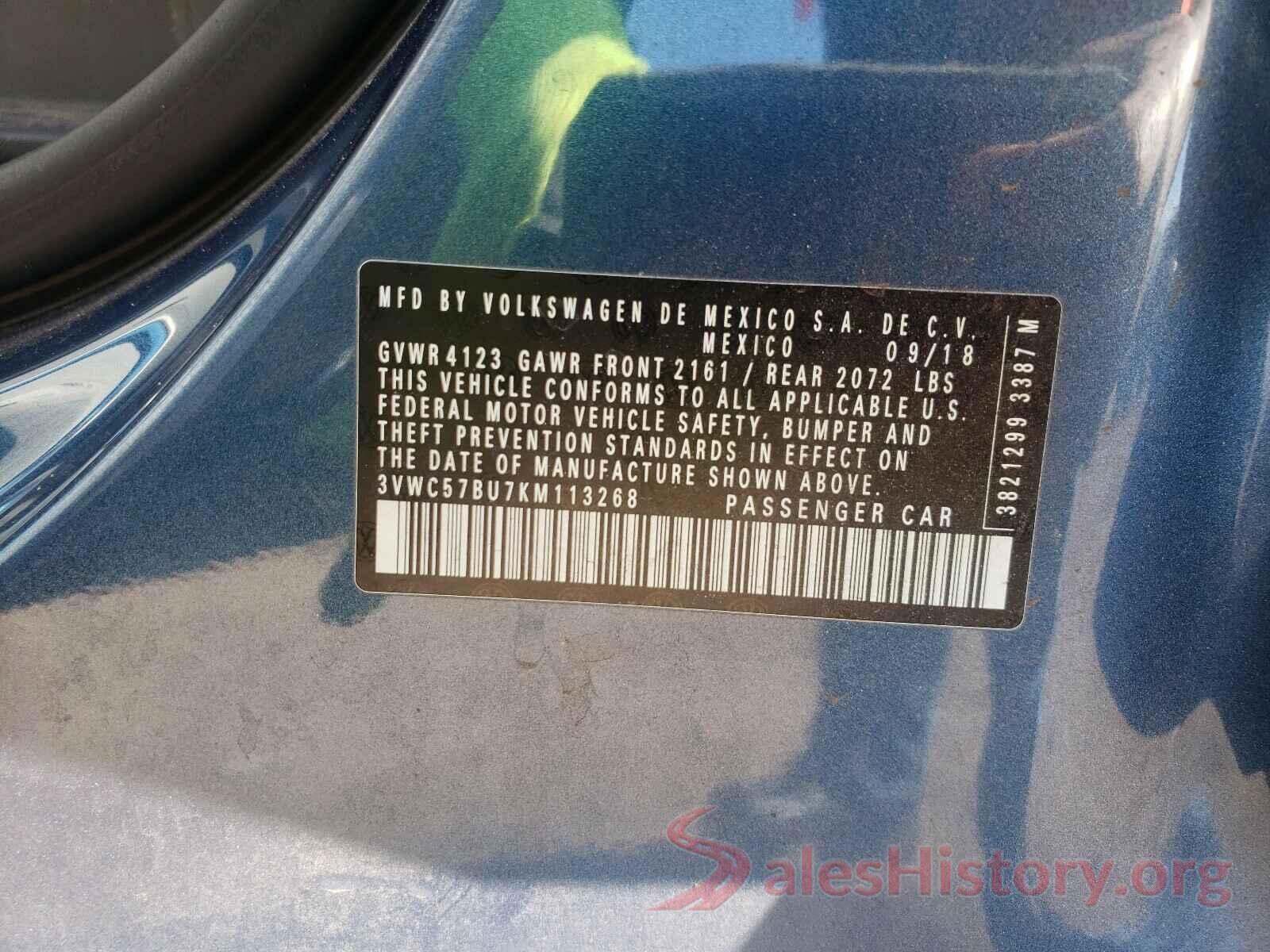 3VWC57BU7KM113268 2019 VOLKSWAGEN JETTA