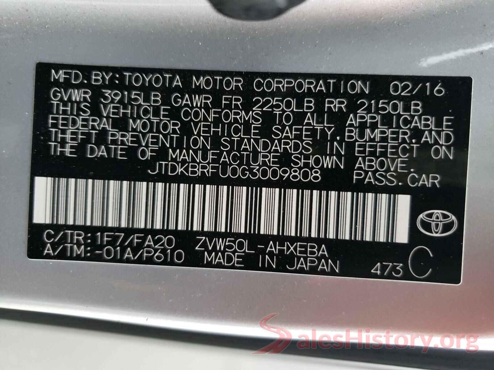 JTDKBRFU0G3009808 2016 TOYOTA PRIUS