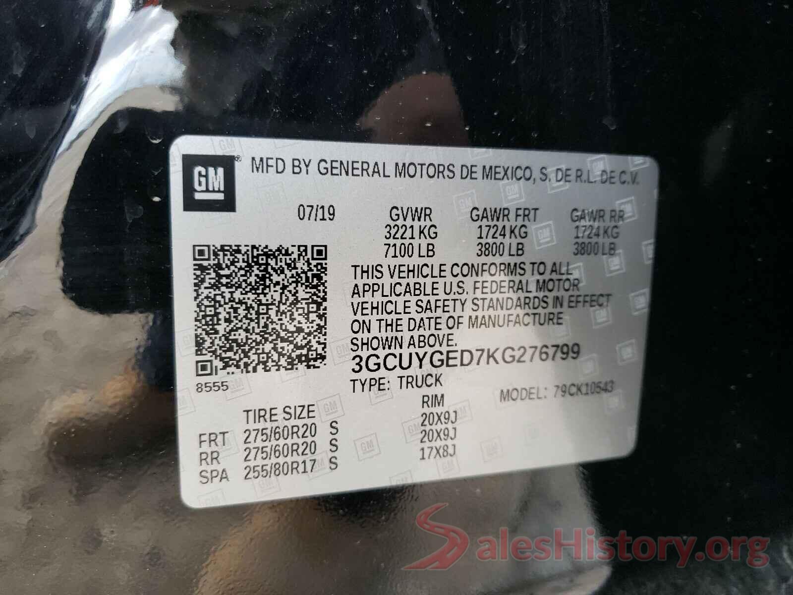 3GCUYGED7KG276799 2019 CHEVROLET SILVERADO