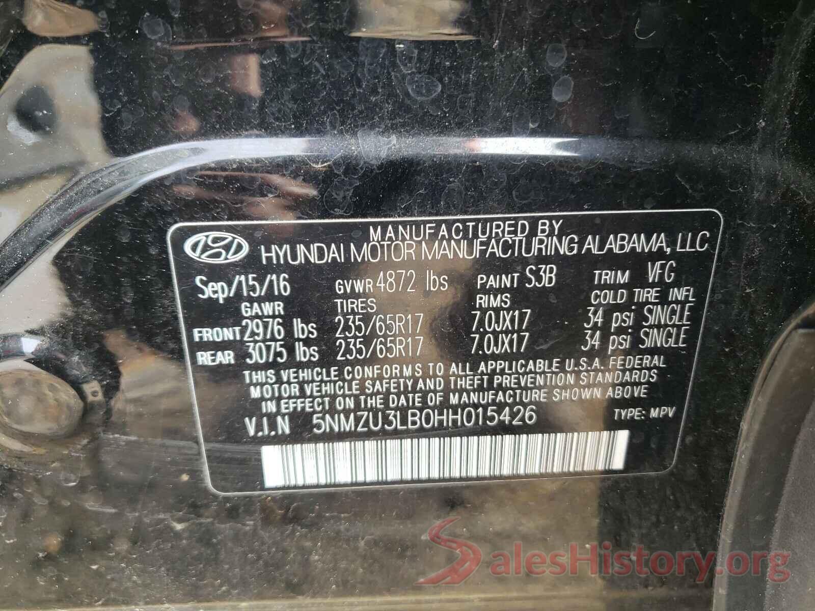 5NMZU3LB0HH015426 2017 HYUNDAI SANTA FE