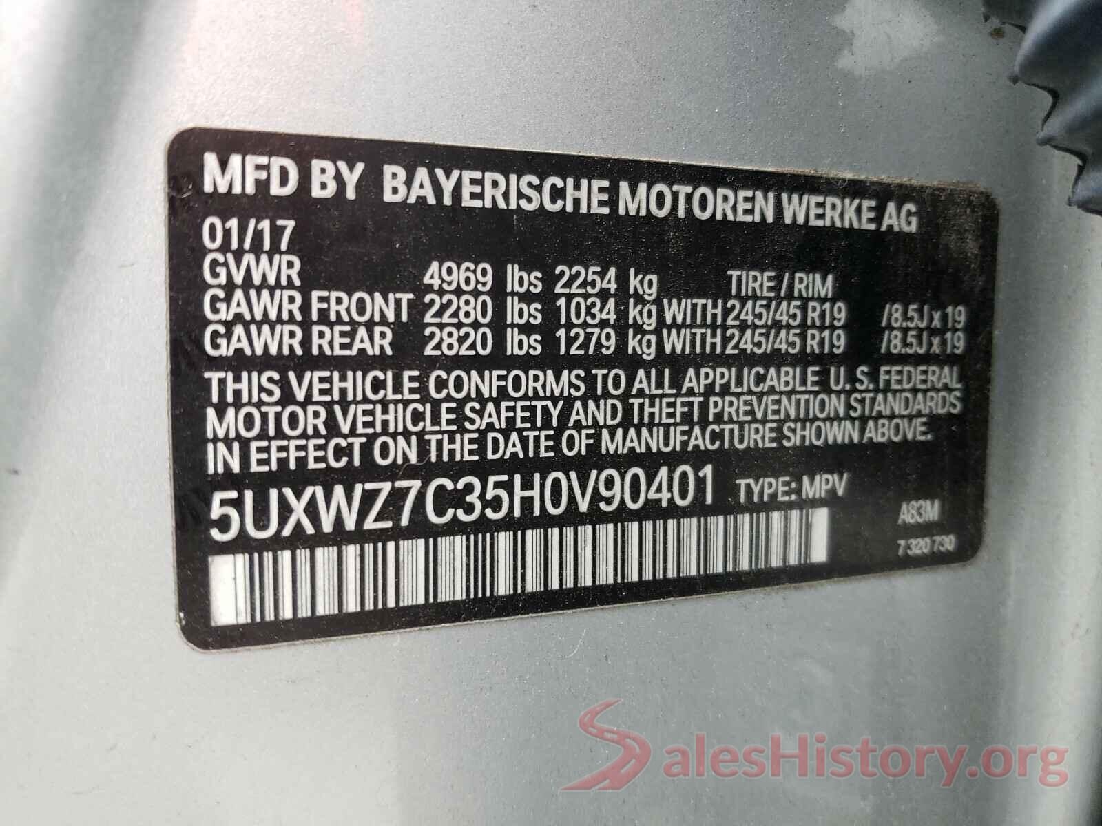 5UXWZ7C35H0V90401 2017 BMW X3