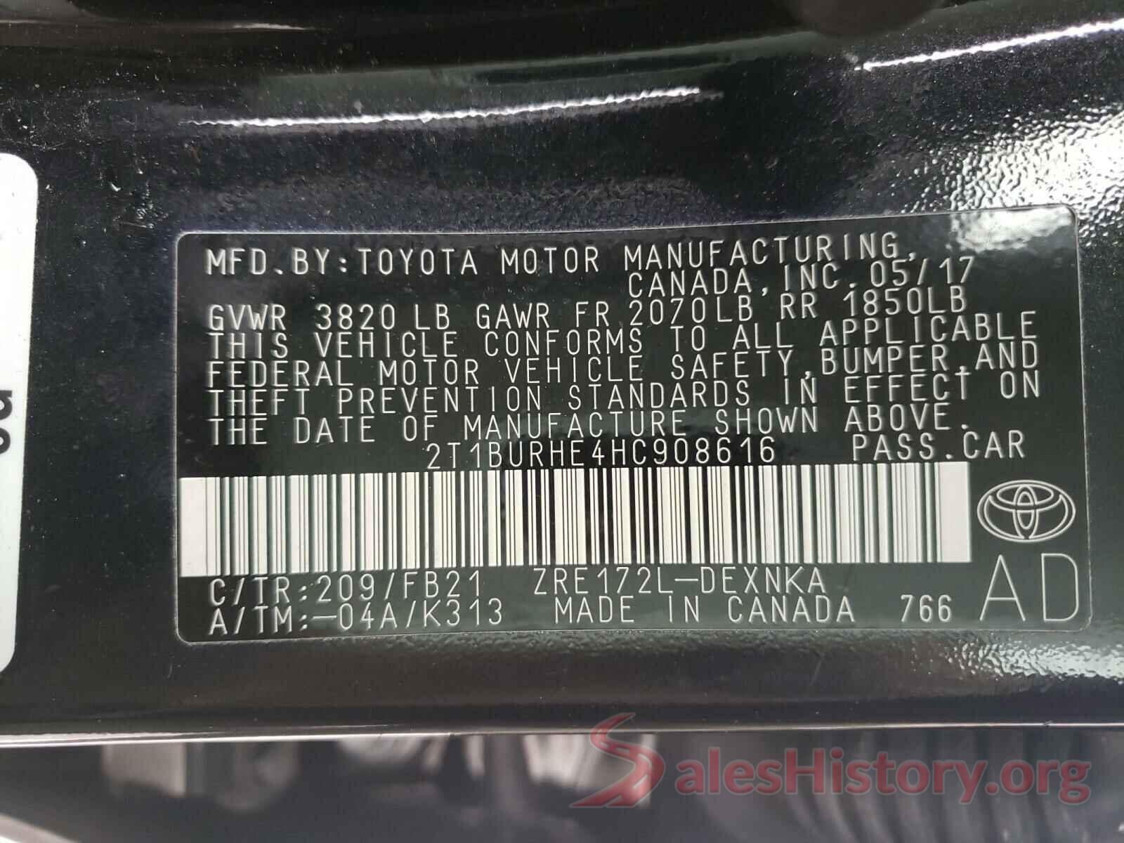 2T1BURHE4HC908616 2017 TOYOTA COROLLA