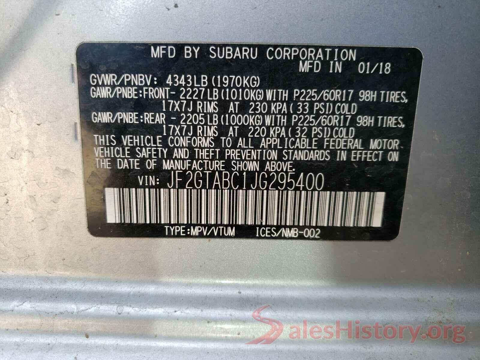 JF2GTABC1JG295400 2018 SUBARU CROSSTREK