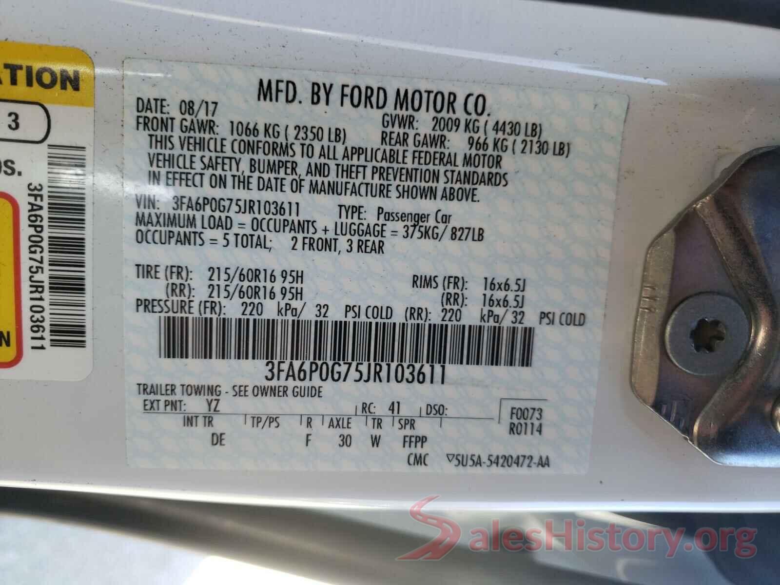 3FA6P0G75JR103611 2018 FORD FUSION