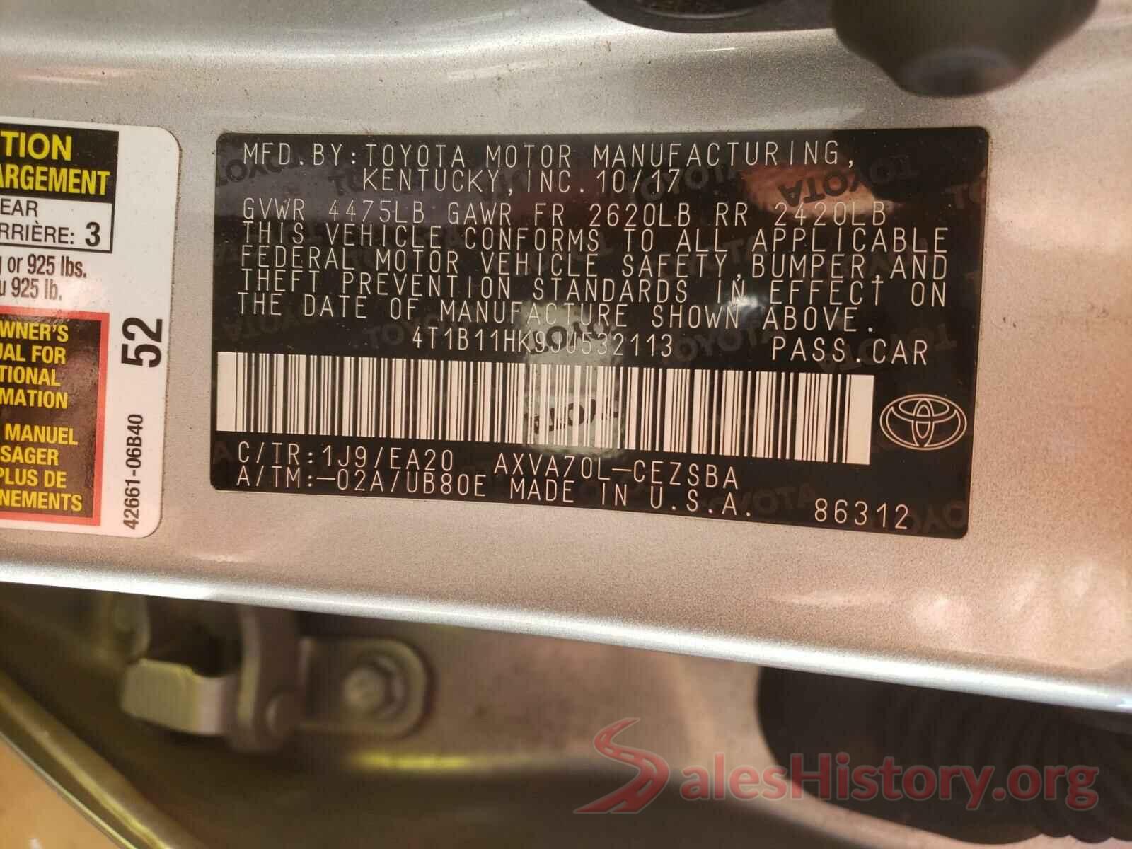 4T1B11HK9JU532113 2018 TOYOTA CAMRY