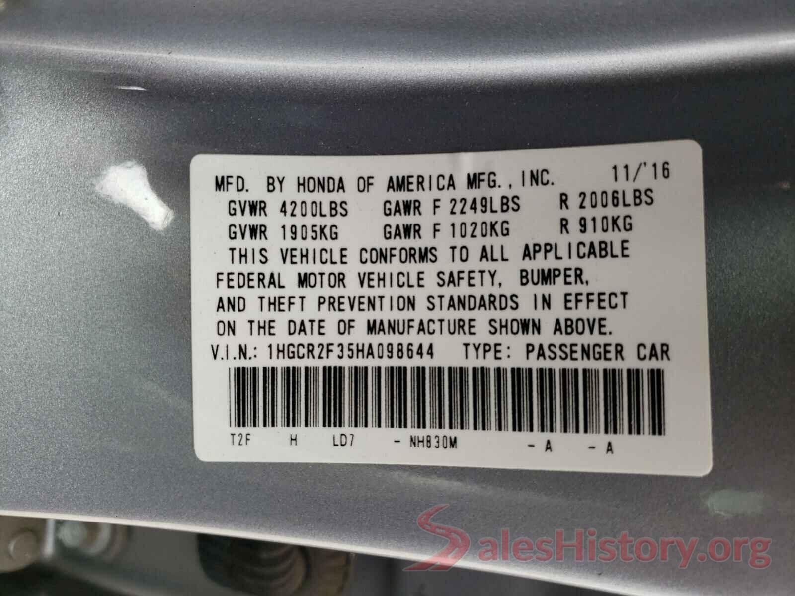 1HGCR2F35HA098644 2017 HONDA ACCORD