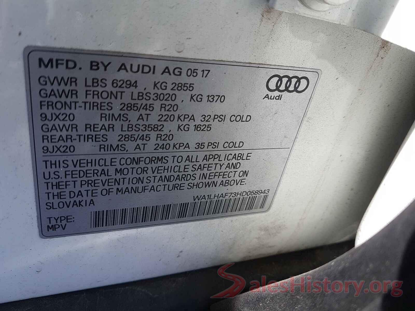 WA1LHAF73HD058943 2017 AUDI Q7