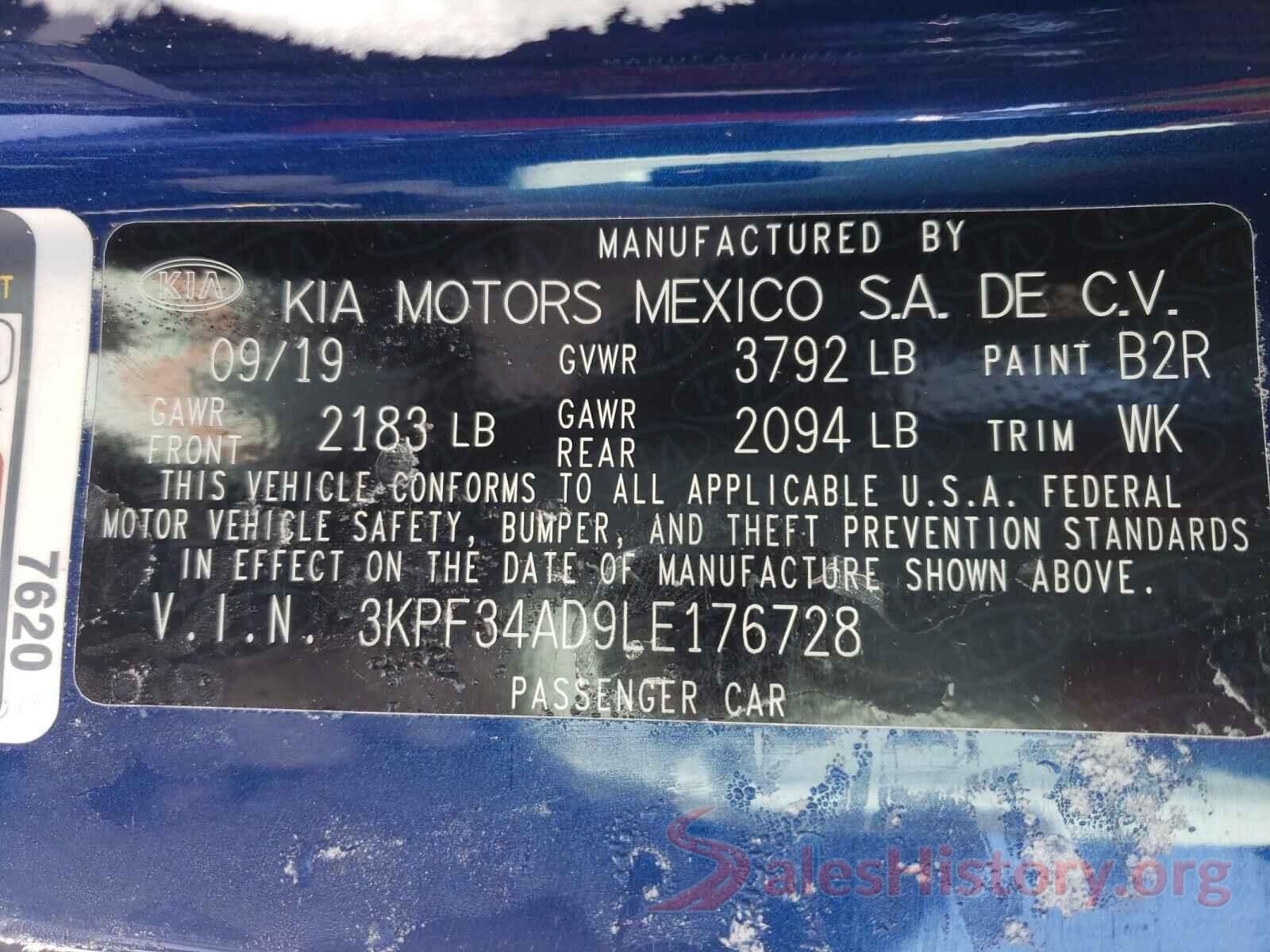 3KPF34AD9LE176728 2020 KIA FORTE