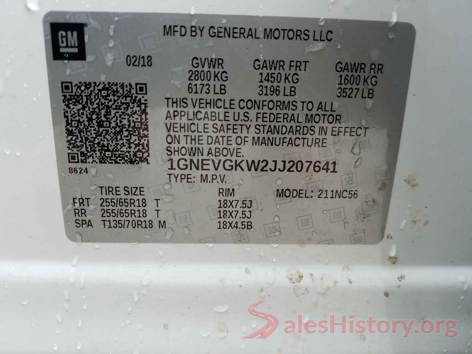 1GNEVGKW2JJ207641 2018 CHEVROLET TRAVERSE