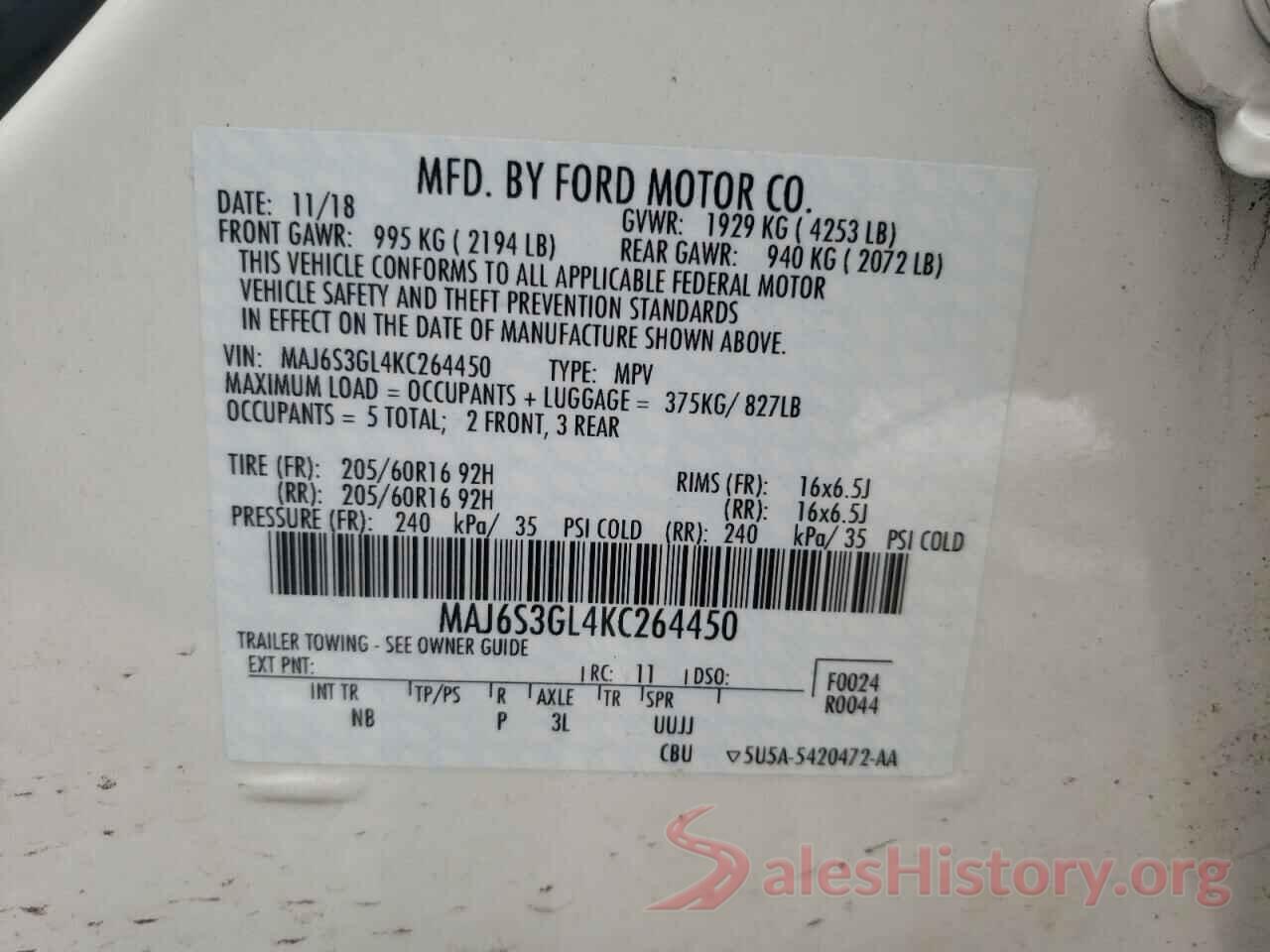 MAJ6S3GL4KC264450 2019 FORD ALL OTHER