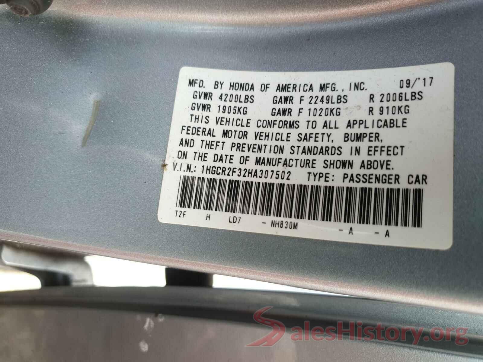 1HGCR2F32HA307502 2017 HONDA ACCORD