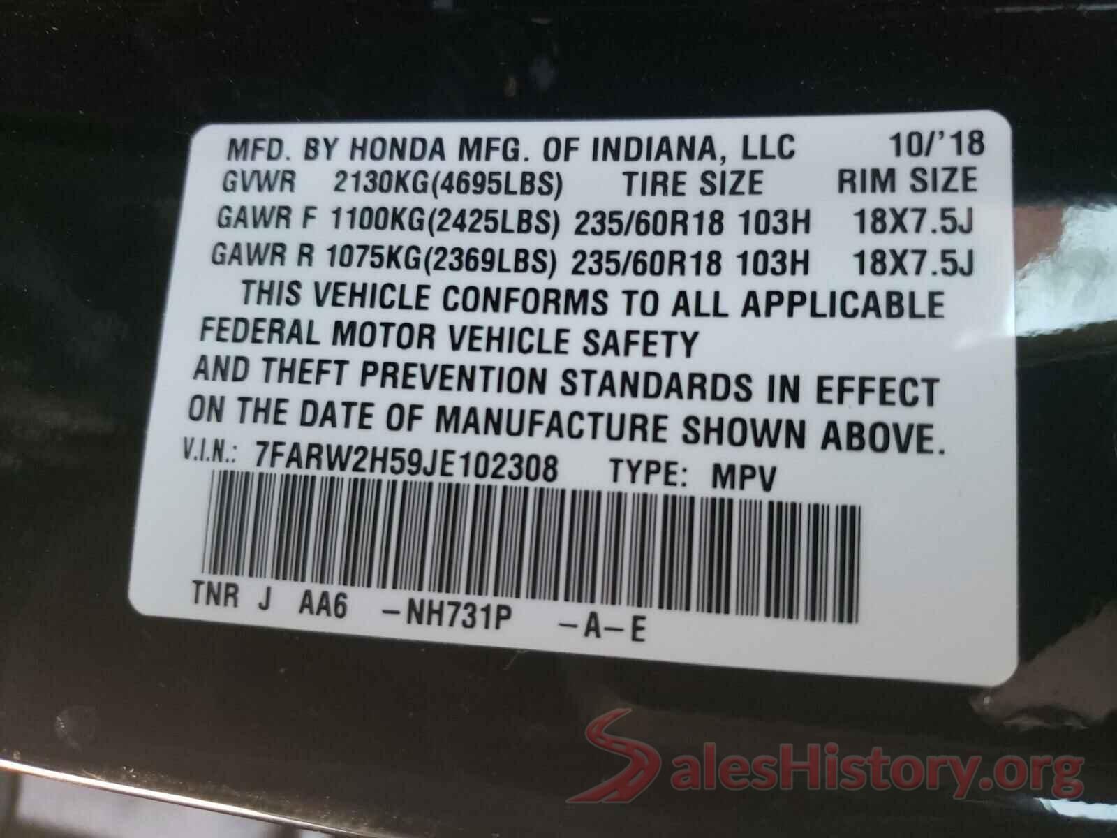 7FARW2H59JE102308 2018 HONDA CRV