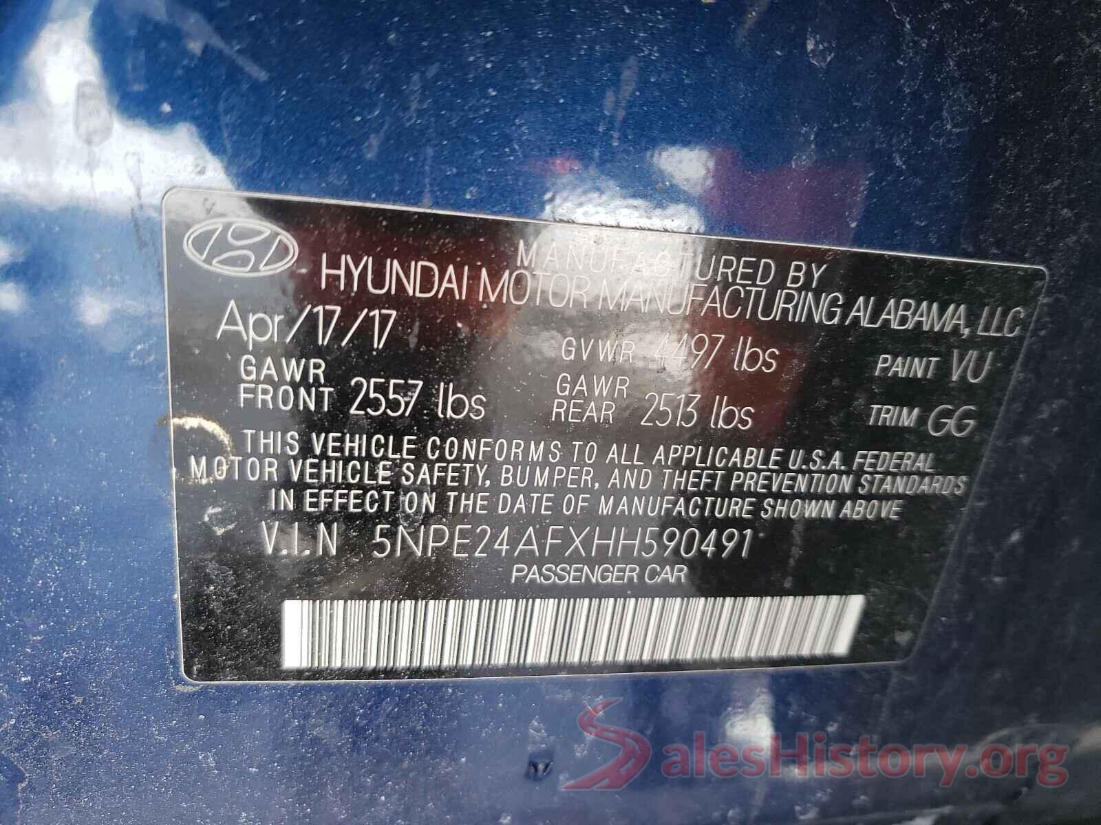 5NPE24AFXHH590491 2017 HYUNDAI SONATA