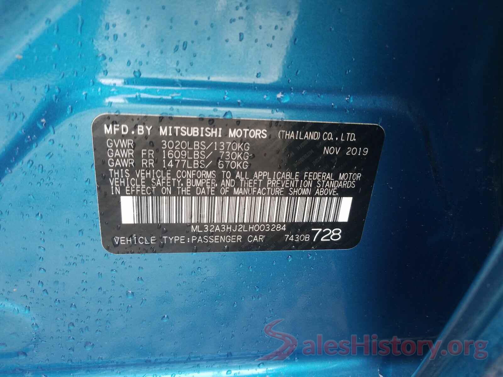 ML32A3HJ2LH003284 2020 MITSUBISHI MIRAGE