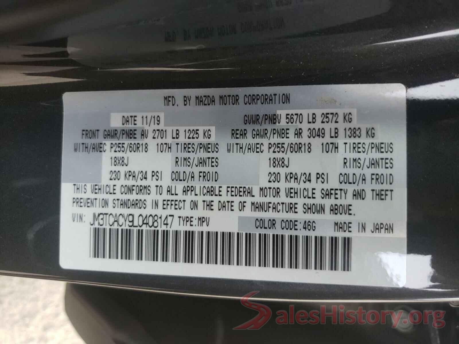 JM3TCACY9L0408147 2020 MAZDA CX-9