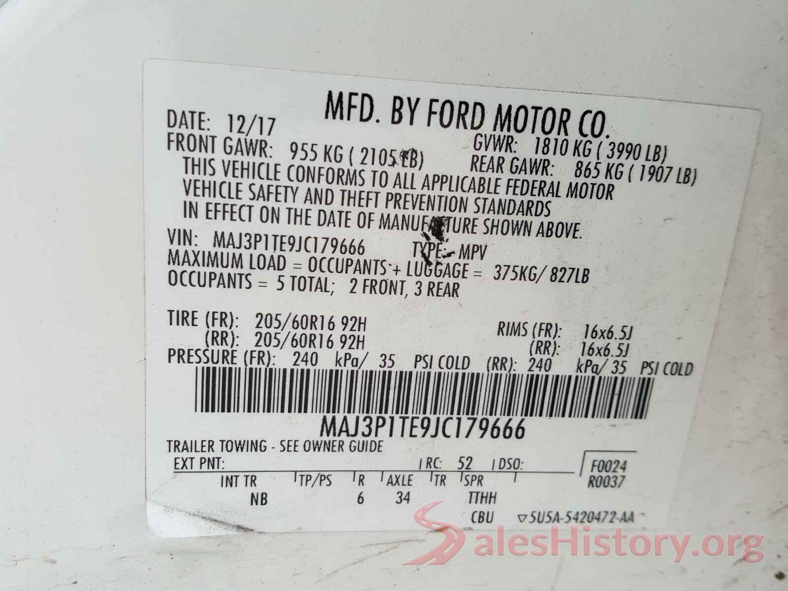 MAJ3P1TE9JC179666 2018 FORD ALL OTHER