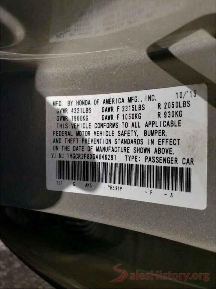 1HGCR2F8XGA046291 2016 HONDA ACCORD