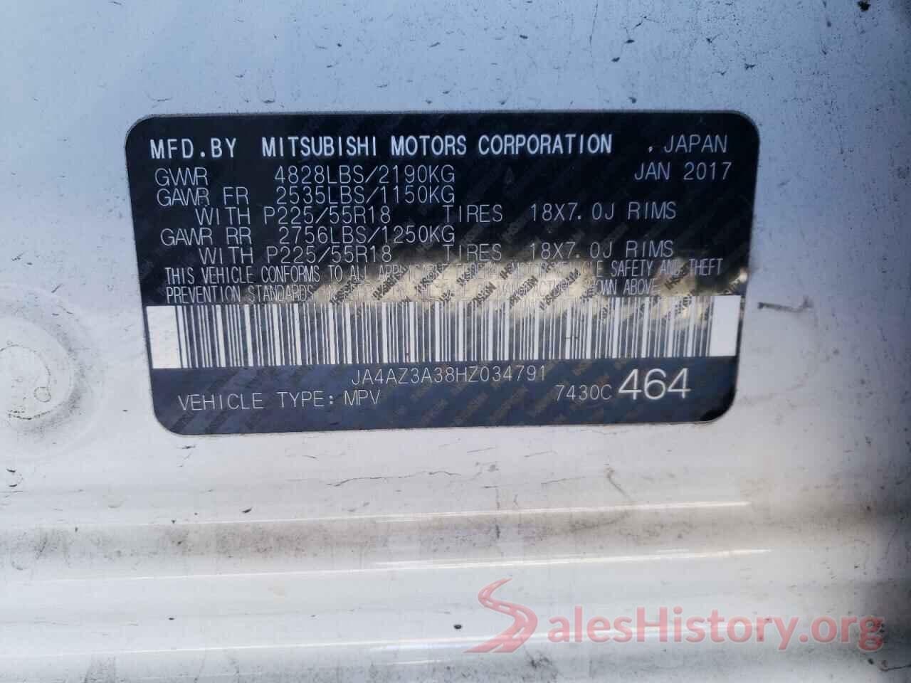 JA4AZ3A38HZ034791 2017 MITSUBISHI OUTLANDER