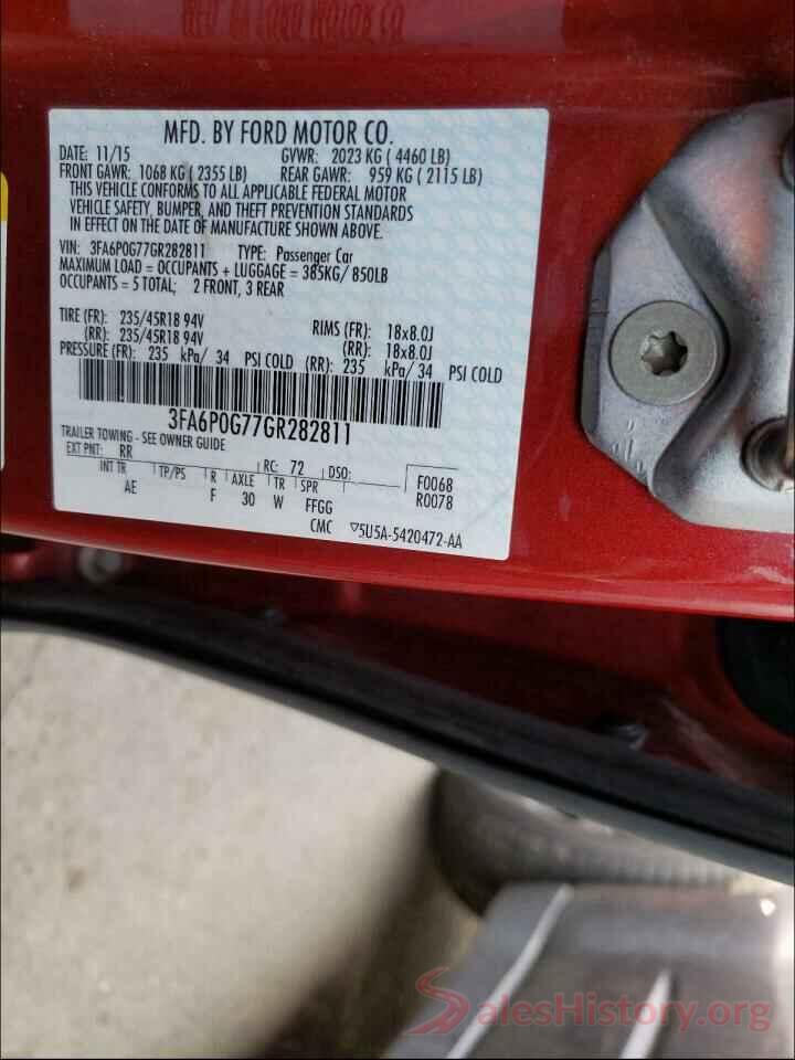 3FA6P0G77GR282811 2016 FORD FUSION