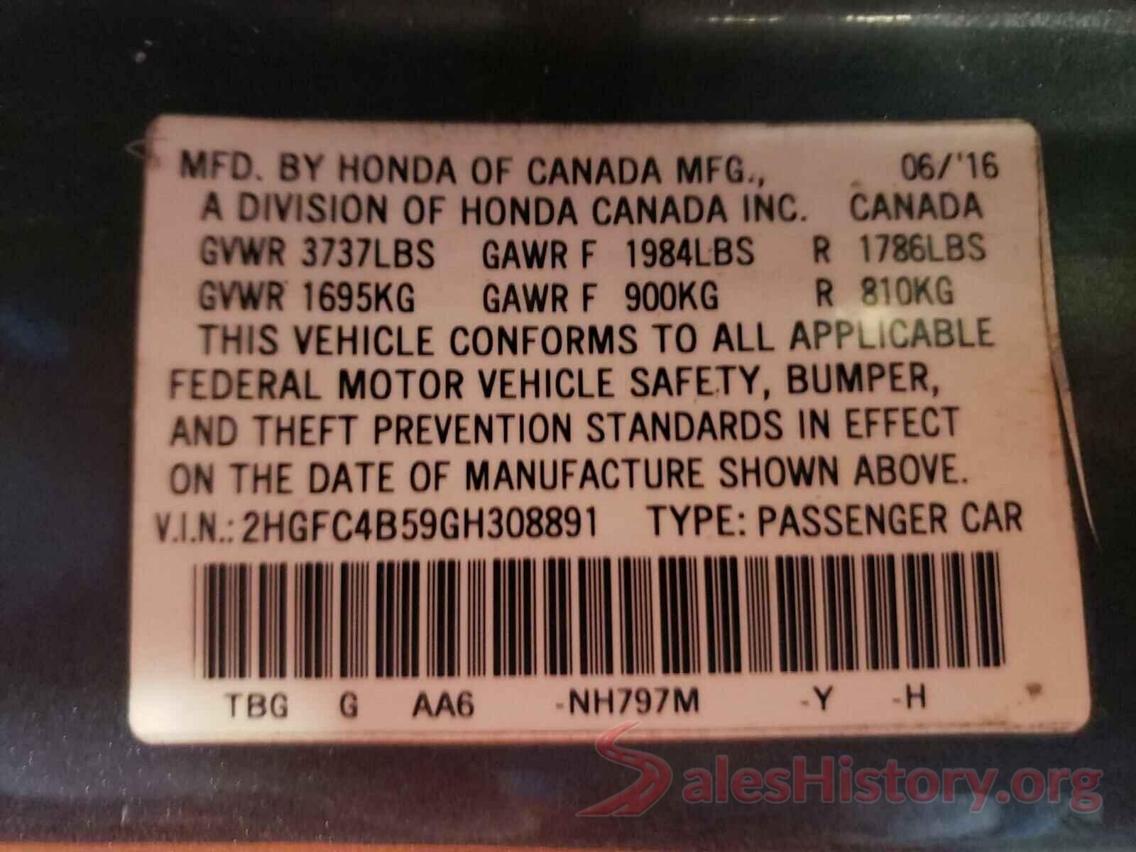 2HGFC4B59GH308891 2016 HONDA CIVIC