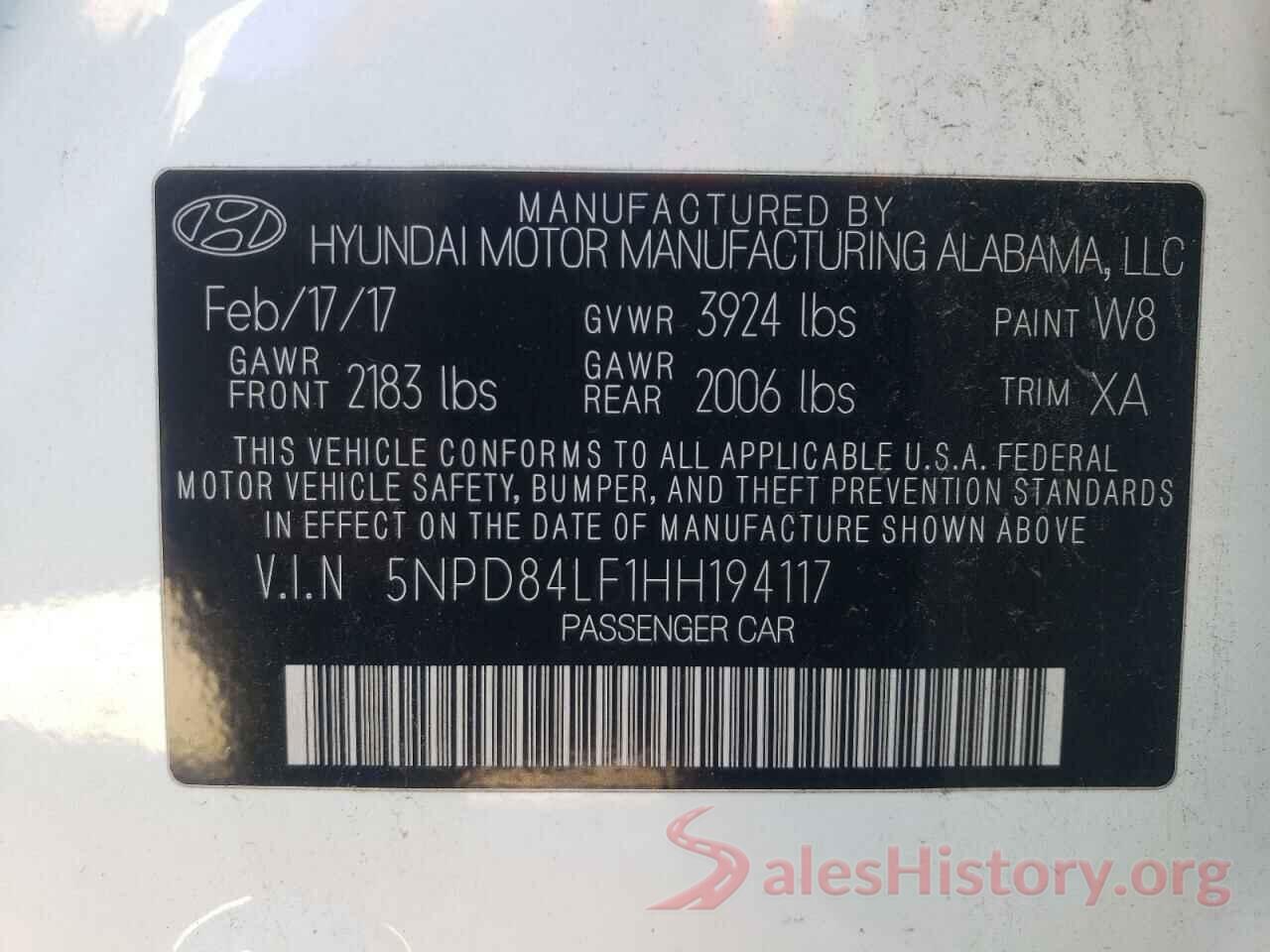 5NPD84LF1HH194117 2017 HYUNDAI ELANTRA