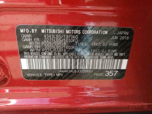 JA4AR3AU8JU020661 2018 MITSUBISHI OUTLANDER